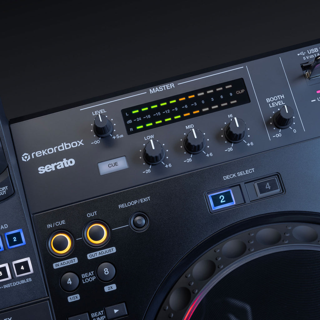 AlphaTheta XDJ-AZ DJ media player with large jog wheels, touchscreen display, and professional controls for DJ performances.