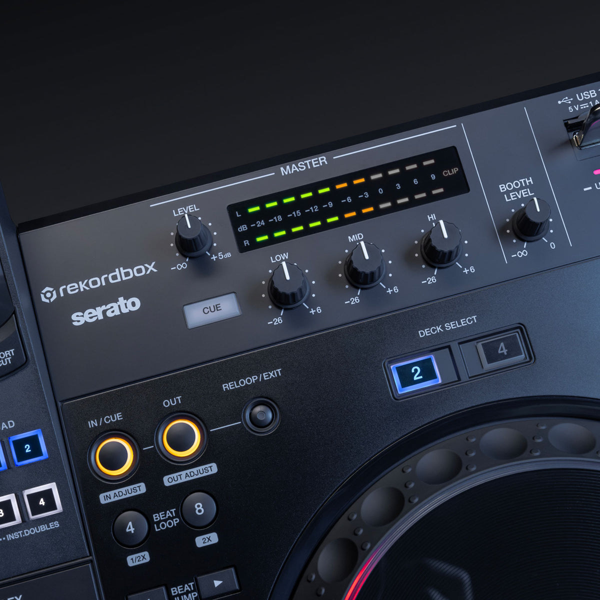 AlphaTheta XDJ-AZ DJ media player with large jog wheels, touchscreen display, and professional controls for DJ performances.
