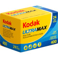 Kodak 135 Ultramax 400 film roll showing the packaging and label for 35mm color film by Kodak.