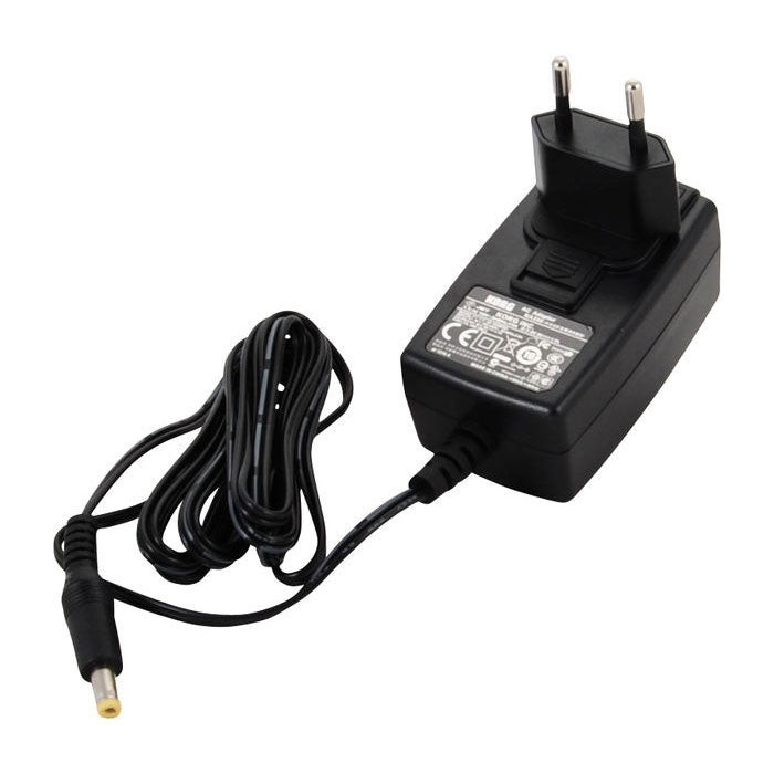 Korg KA-350 power supply for musical instrument devices, compact black power adapter with cable connection.