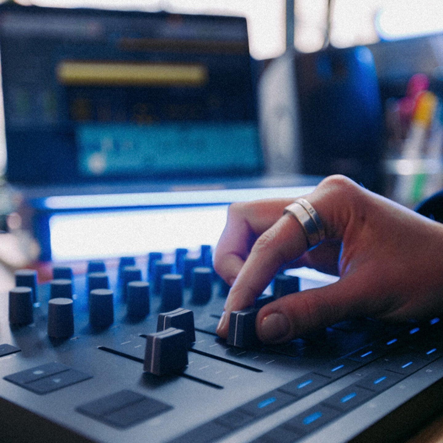 Novation Launch Control XL MK3 MIDI controller with colorful pads and knobs, used for music production and live performance.