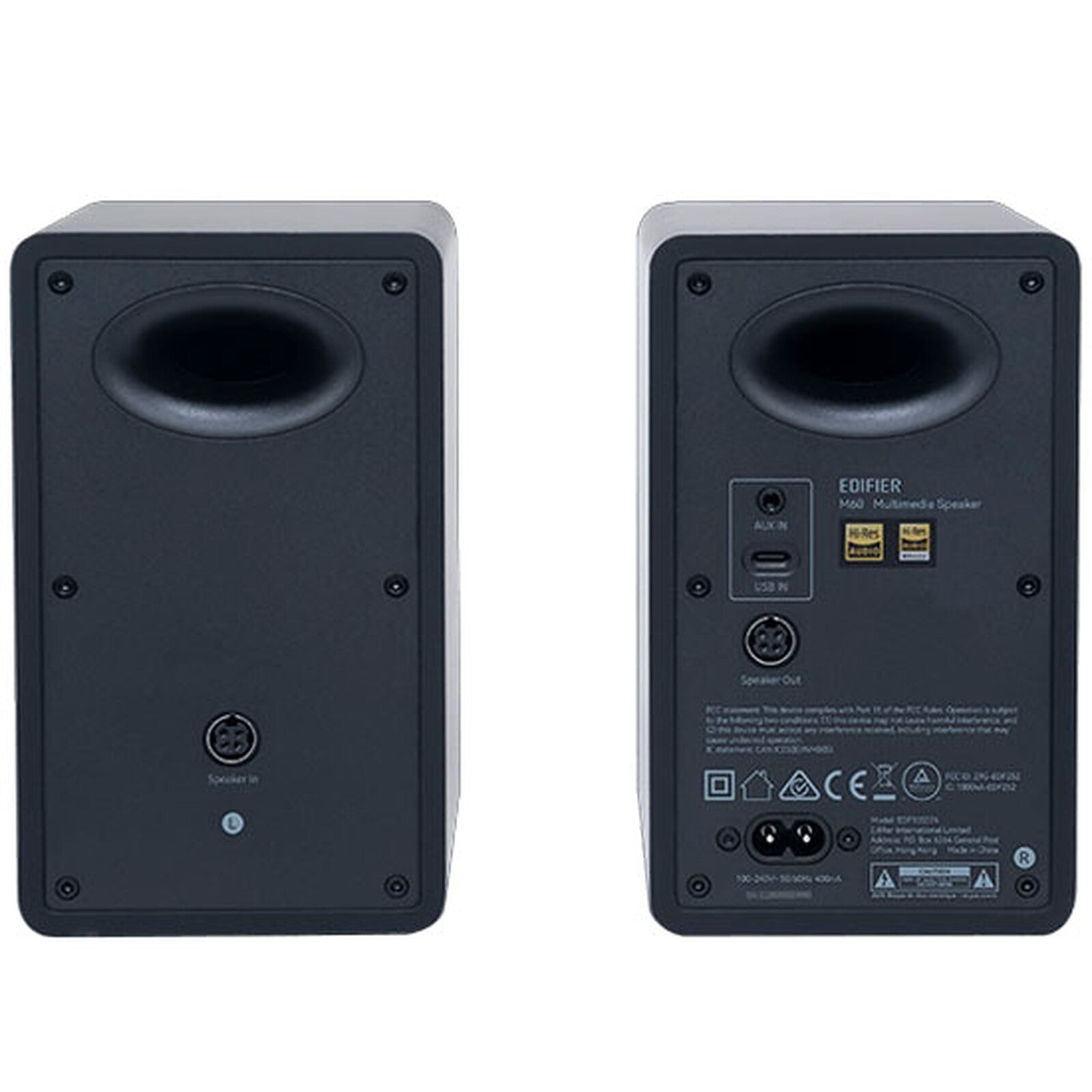 Edifier M60 desktop speakers with black finish, featuring two speaker units and control knobs on the front panel.