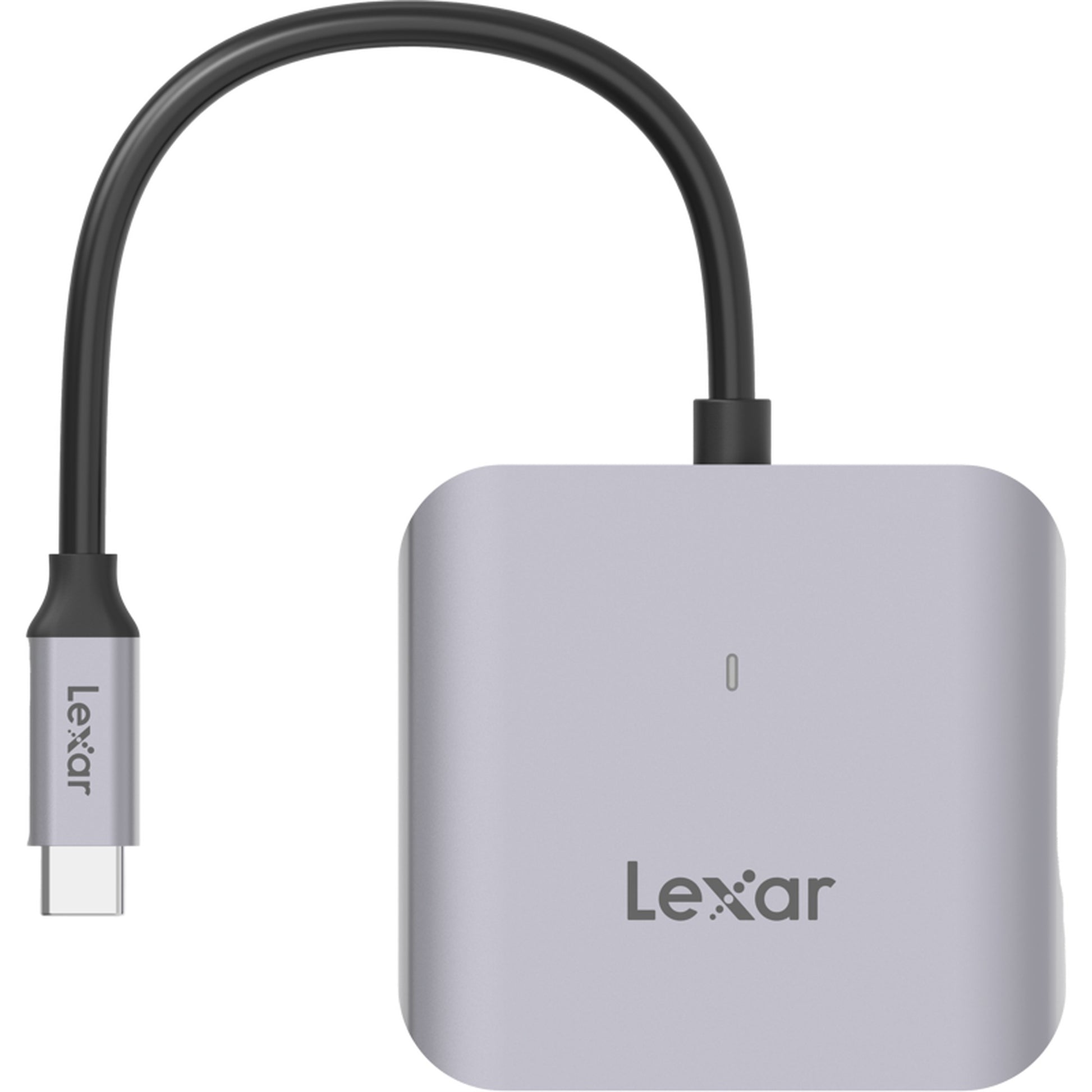 Lexar CFexpress Type B Card Reader LRW510U with USB-A and USB-C ports for fast data transfer from memory cards.