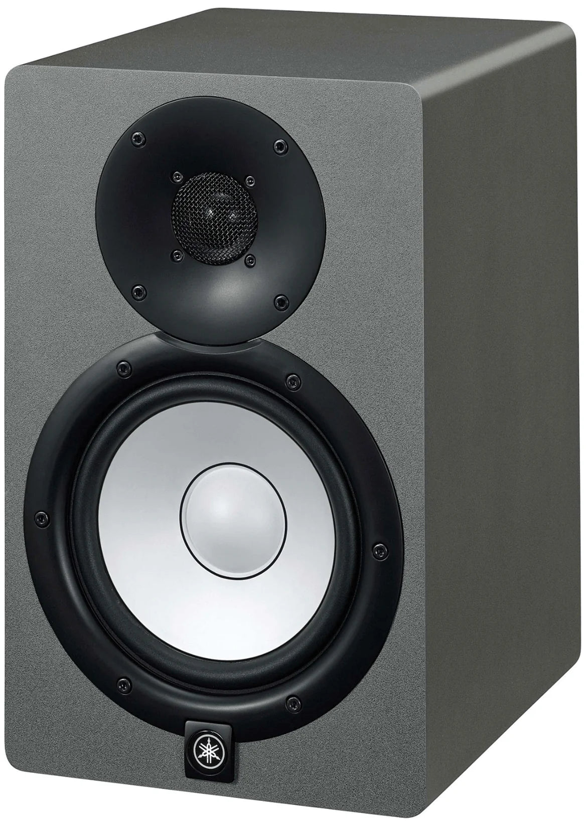 Yamaha HS7 active nearfield monitors with sleek white cones and black cabinets, showcasing studio-quality design.