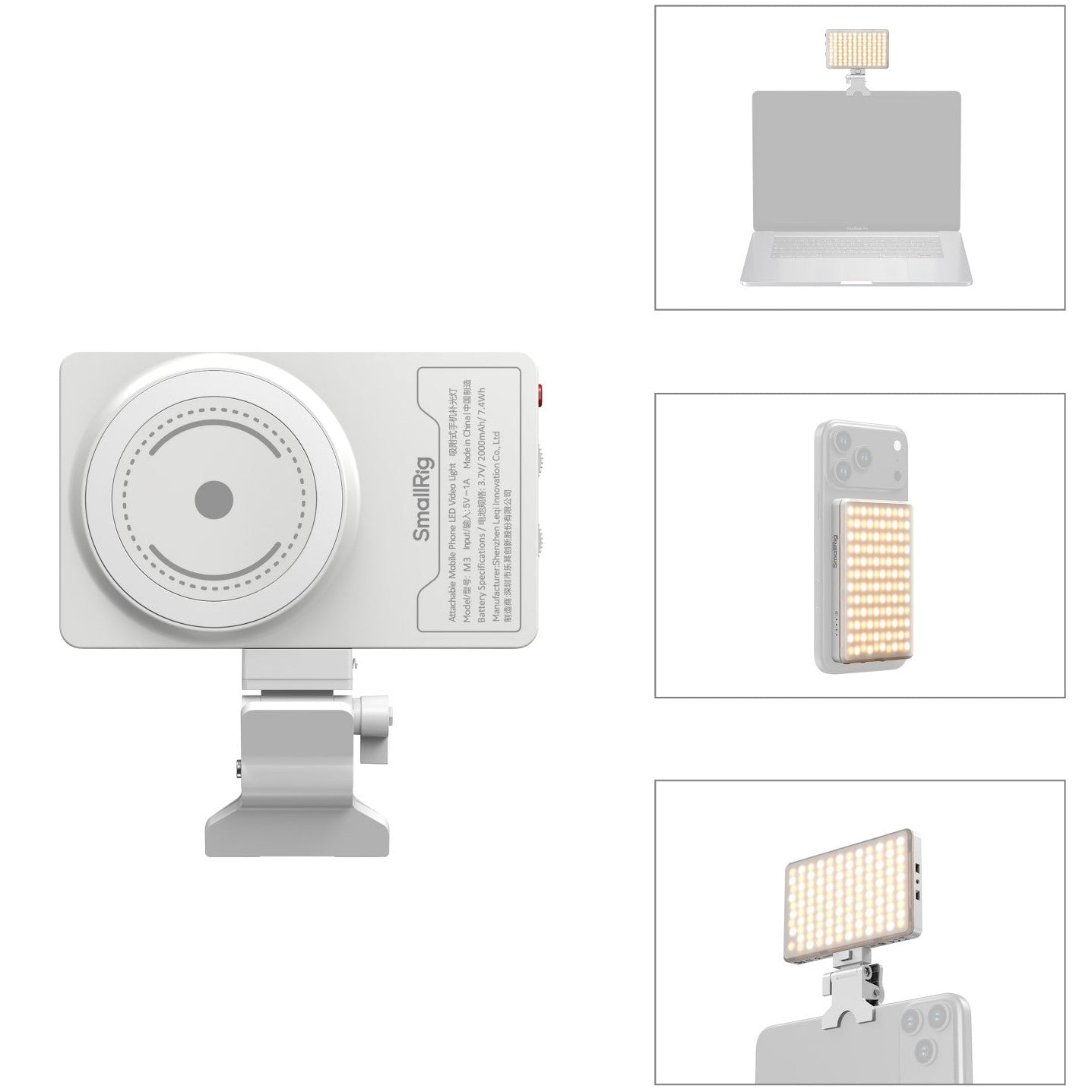 SmallRig M3 attachable bi-color LED video light with clip for mobile phones, compact and versatile for enhanced lighting.