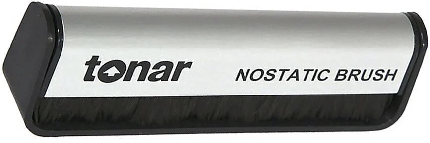 Tonar Nostatic Brush for record cleaning, featuring soft bristles and ergonomic handle to safely remove dust from vinyl records.