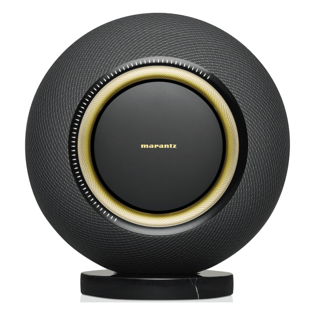 Marantz Horizon wireless speakers in sleek black finish, featuring modern design and multiple connectivity options.