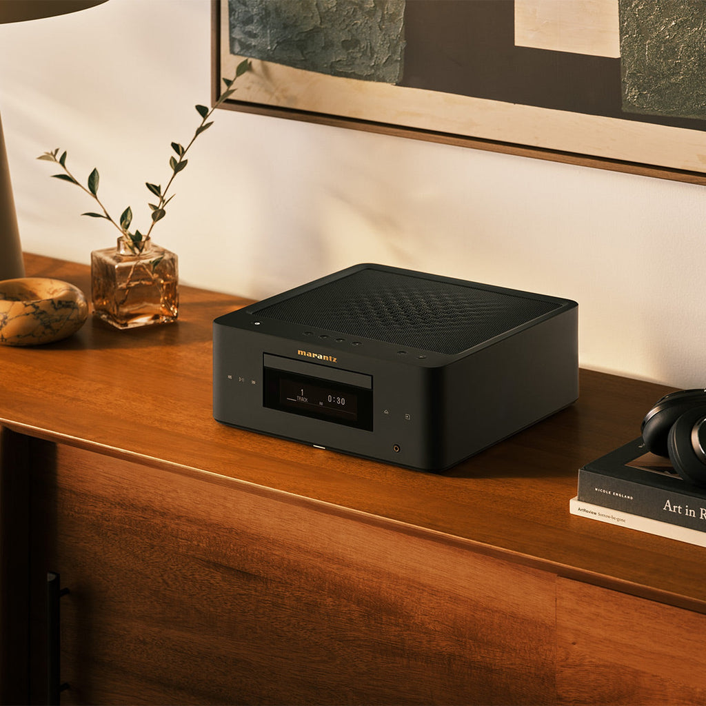 Marantz MCR 60n DAB in Matte Black on a walnut sideboard
