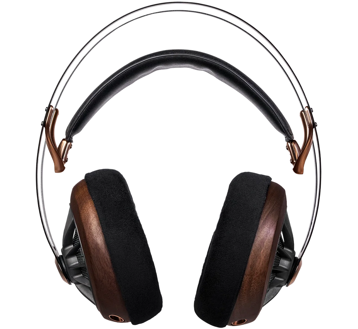Close-up of Meze Audio 109 Pro wired headphones showing their sleek black design and comfortable ear cushions.