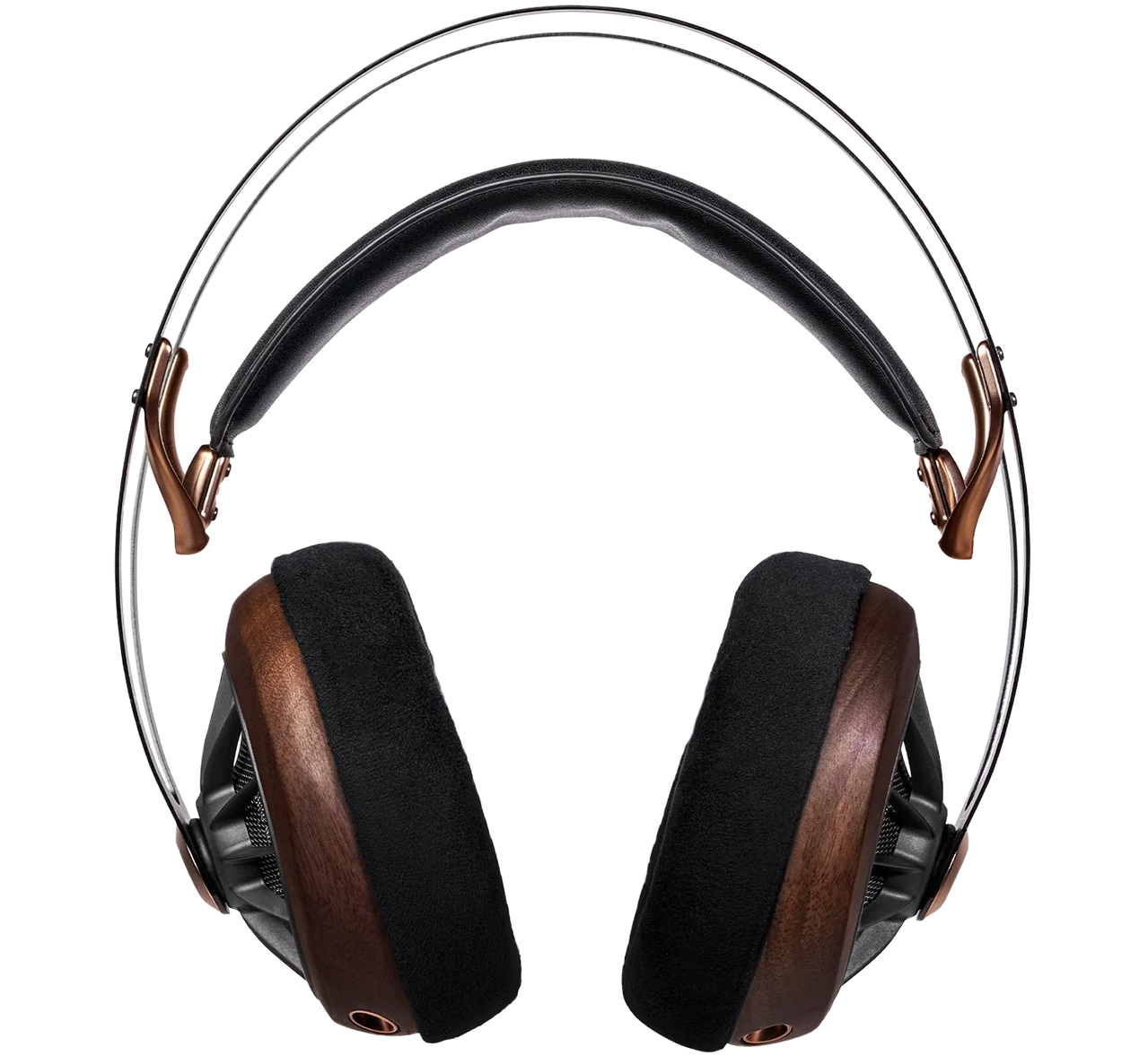 Close-up of Meze Audio 109 Pro wired headphones showing their sleek black design and comfortable ear cushions.