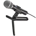 Audio Technica ATR2100x-USB USB microphone with black body and built-in controls, ideal for podcasting and home recording.