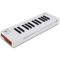 Arturia MicroLab MK3 white MIDI keyboard with compact design and 25 keys, shown from the left side.