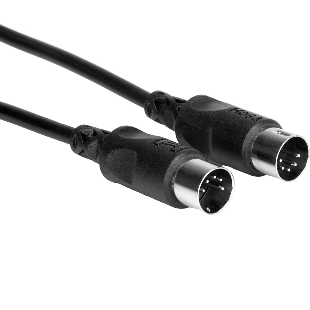 Hosa MID-301BK 0.3m MIDI cable with black connectors for connecting musical instruments and audio equipment.