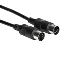 Hosa MID-301BK 0.3m MIDI cable with black connectors for connecting musical instruments and audio equipment.