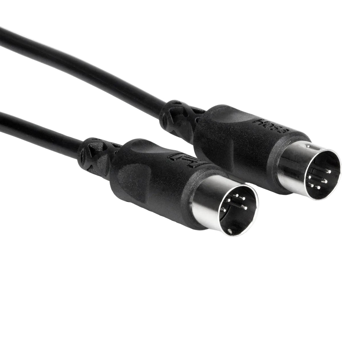 Hosa MID-301BK 0.3m MIDI cable with black connectors for connecting musical instruments and audio equipment.