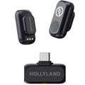 Hollyland Lark A1 Mini Duo wireless microphone system with USB-C receiver and transmitters for creators.