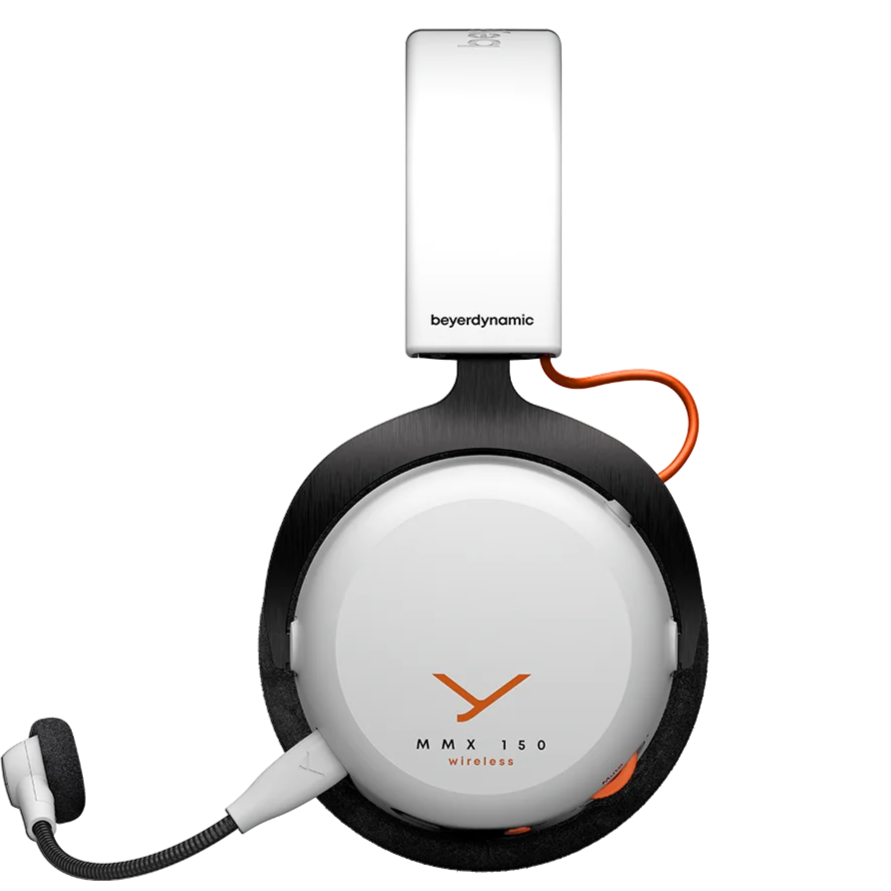 Beyerdynamic MMX 150 Wireless gaming headphones in Arctic White, featuring over-ear design and adjustable headband.