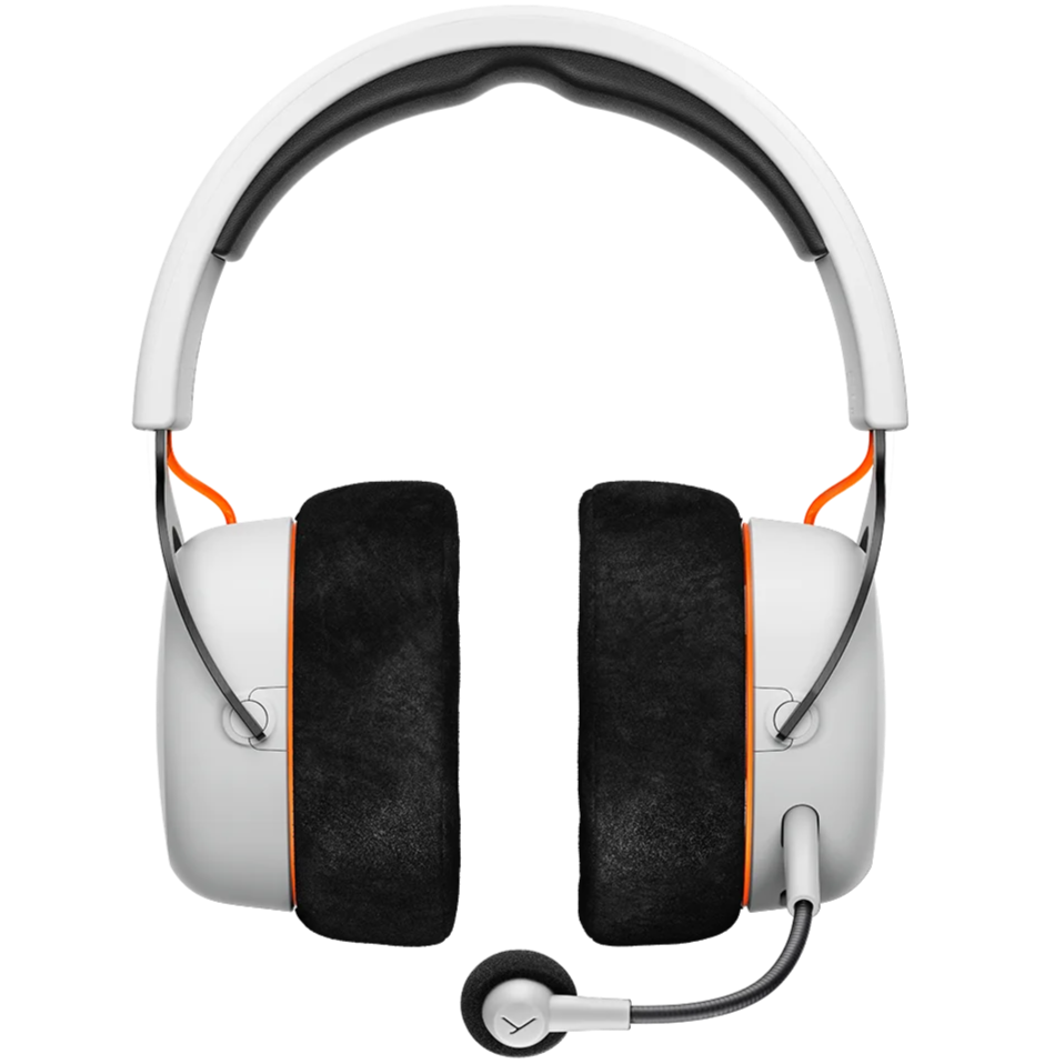 Beyerdynamic MMX 150 Wireless Gaming Headphones in Arctic White, side view showing ear cups and headband.