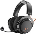 Beyerdynamic MMX 150 Wireless gaming headphones in black with over-ear design and adjustable headband, viewed from the side.