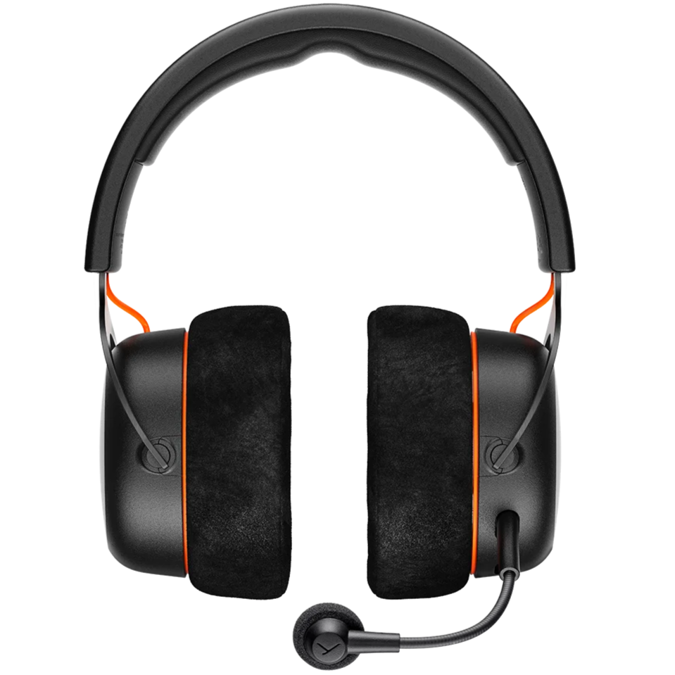 Beyerdynamic MMX 150 Wireless gaming headphones in black, showing the side view with cushioned ear cups and adjustable headband.