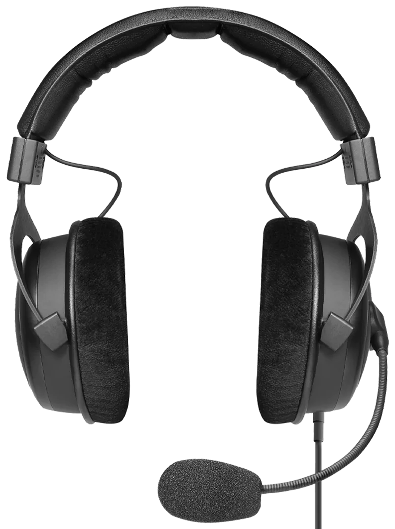 Beyerdynamic MMX 300 Pro gaming headphones with over-ear design, microphone, and comfortable ear cups for immersive gaming.