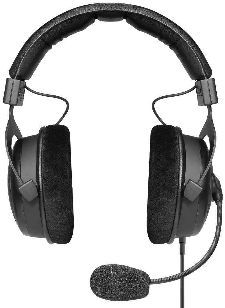 Beyerdynamic MMX 330 Pro gaming headphones shown from the side, featuring over-ear design and adjustable headband.