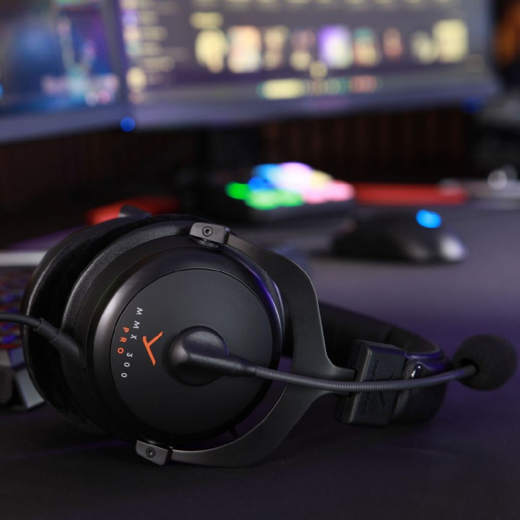 Beyerdynamic MMX 300 Pro gaming headphones with over-ear design, black color, and adjustable headband for immersive gaming experience