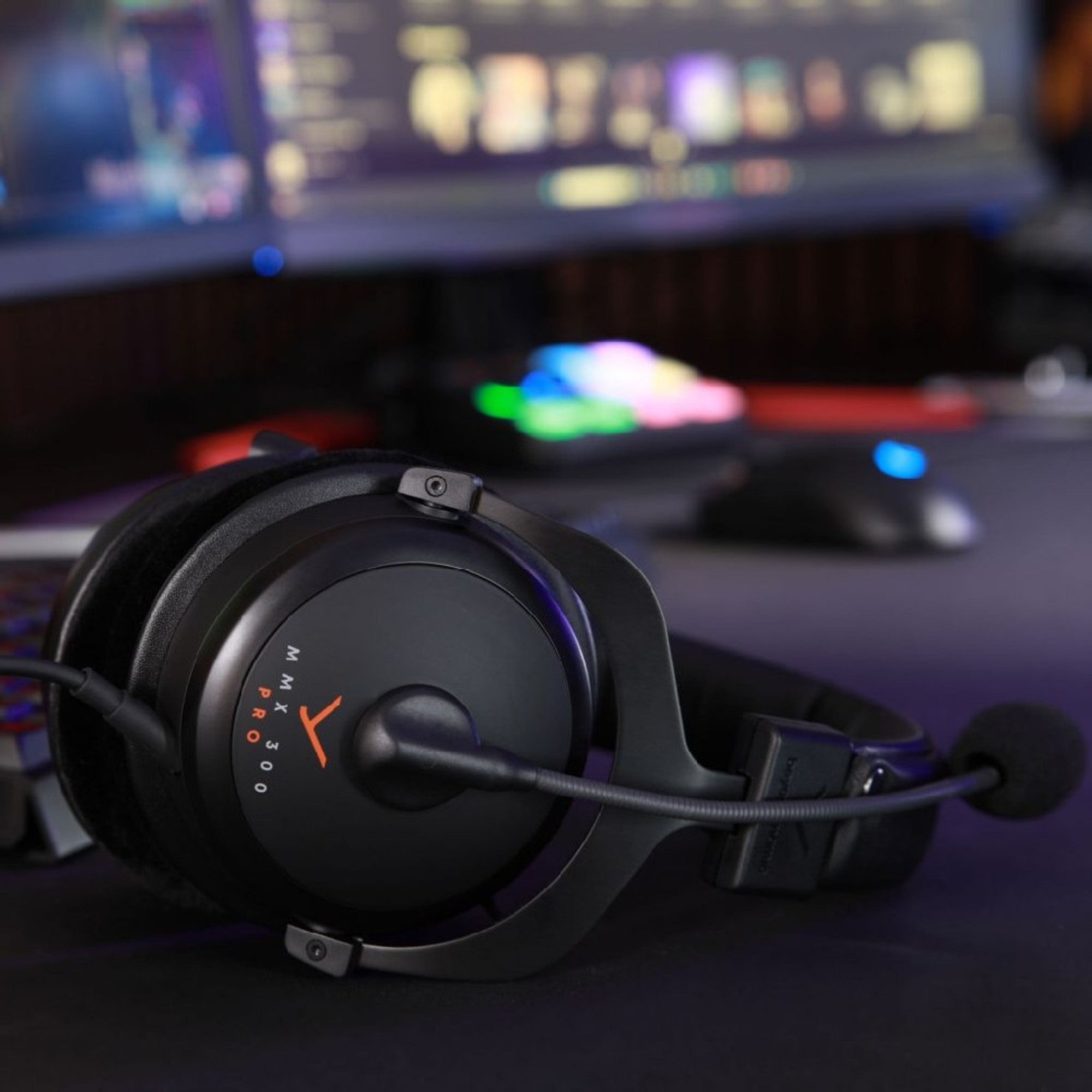 Beyerdynamic MMX 300 Pro gaming headphones with over-ear design, black color, and adjustable headband for immersive gaming experience