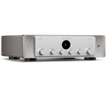 Marantz MODEL 50 stereo amplifier in silver, viewed from a studio angle facing right, showcasing its sleek design and controls.