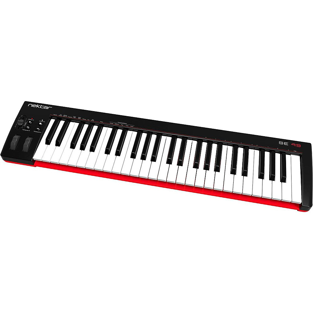Nektar SE49 MIDI keyboard with 49 keys, control knobs, and buttons, designed for music production and performance.