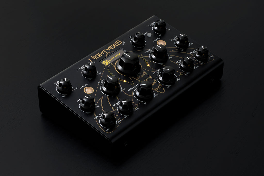 Erica Synths Nightverb effects pedal with control knobs and input/output jacks, designed for guitar and audio effects.