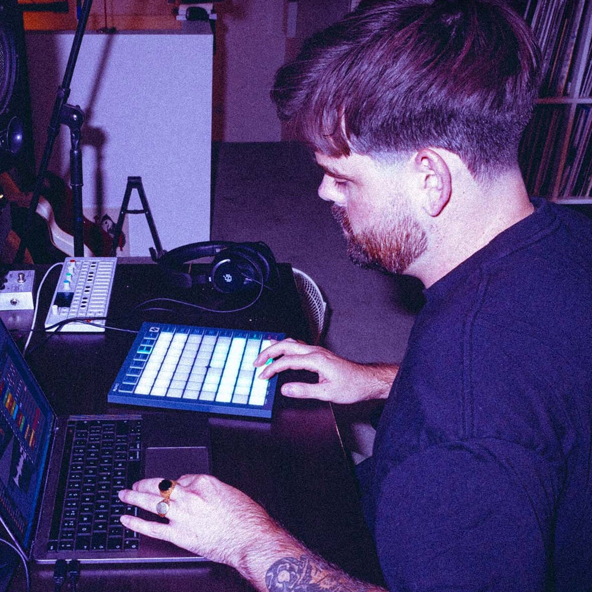 Novation FLpad, played in a home studio next to a laptop running FL Studio
