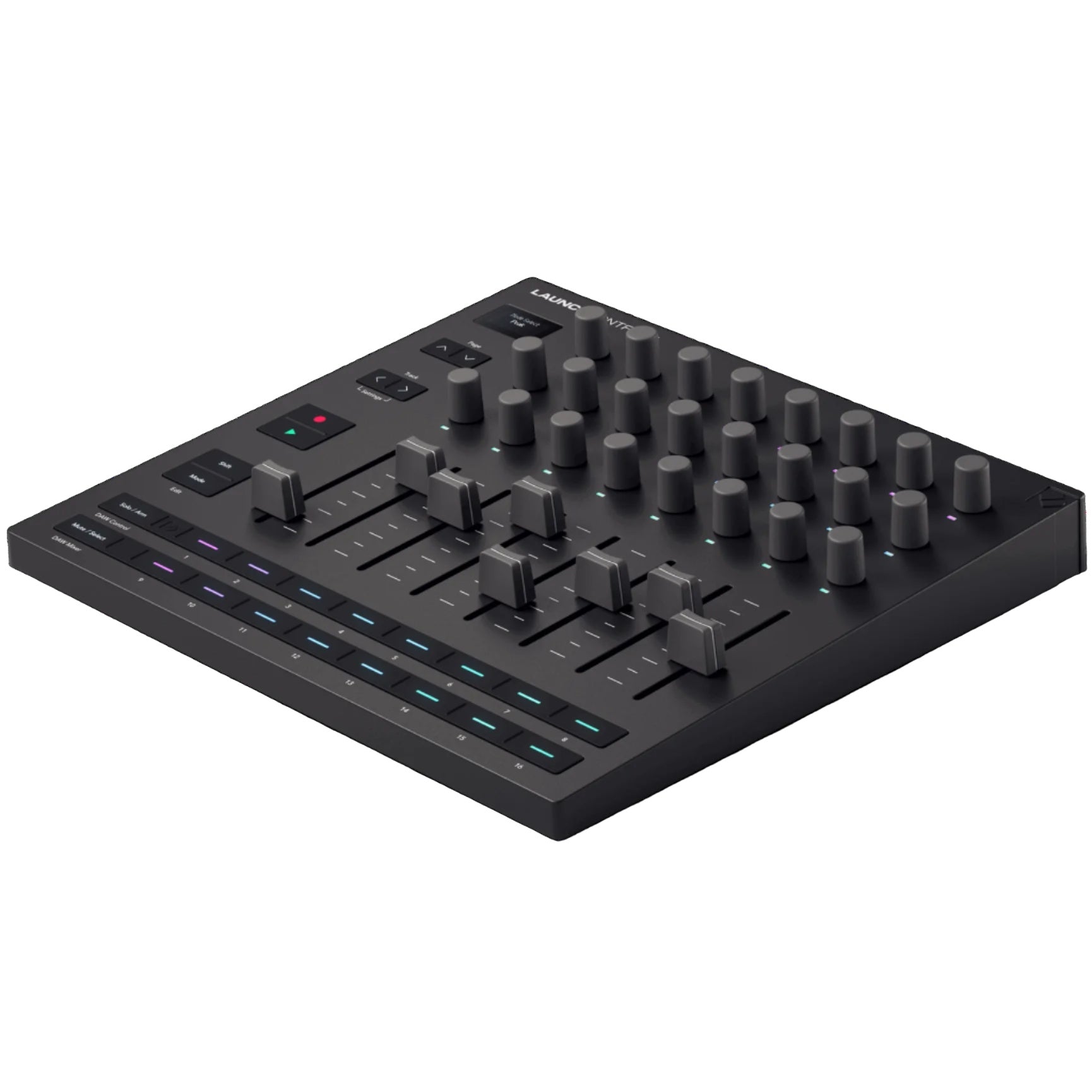 Novation Launch Control XL MK3 MIDI controller with colorful knobs, faders, and pads for music production and live performance.