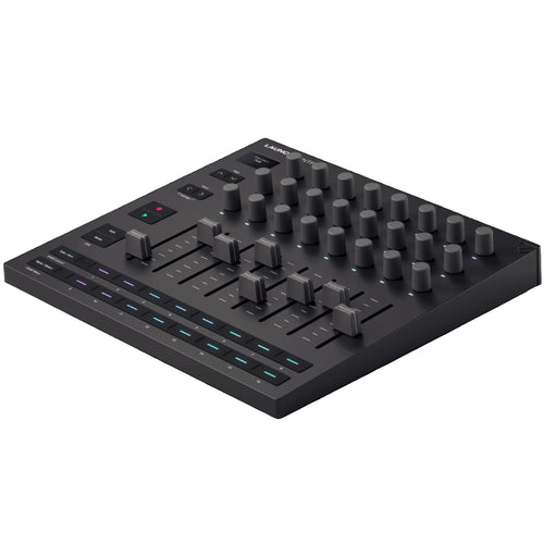 Novation Launch Control XL MK3 MIDI controller with colorful knobs, faders, and pads for music production and live performance.