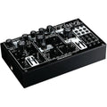 Dreadbox Nyx Re semi-modular synthesizer side view showing knobs and control panel for immersive sound creation.