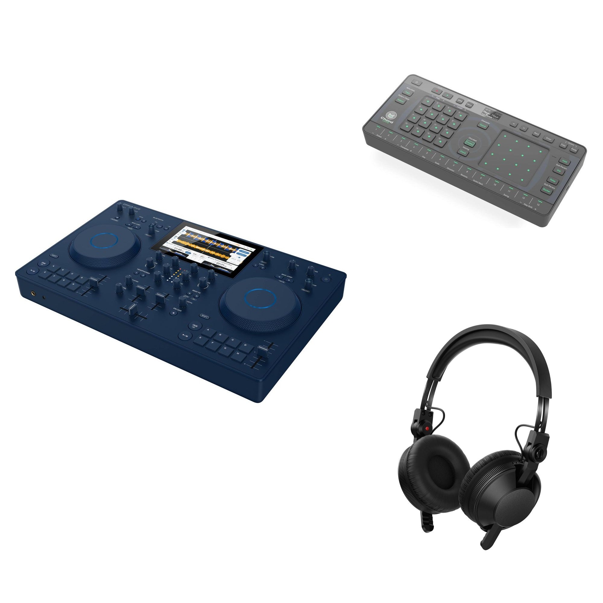 AlphaTheta Omnis-Duo Creative Pack DJ bundle featuring mixing software, audio controls, and accessories for music production.