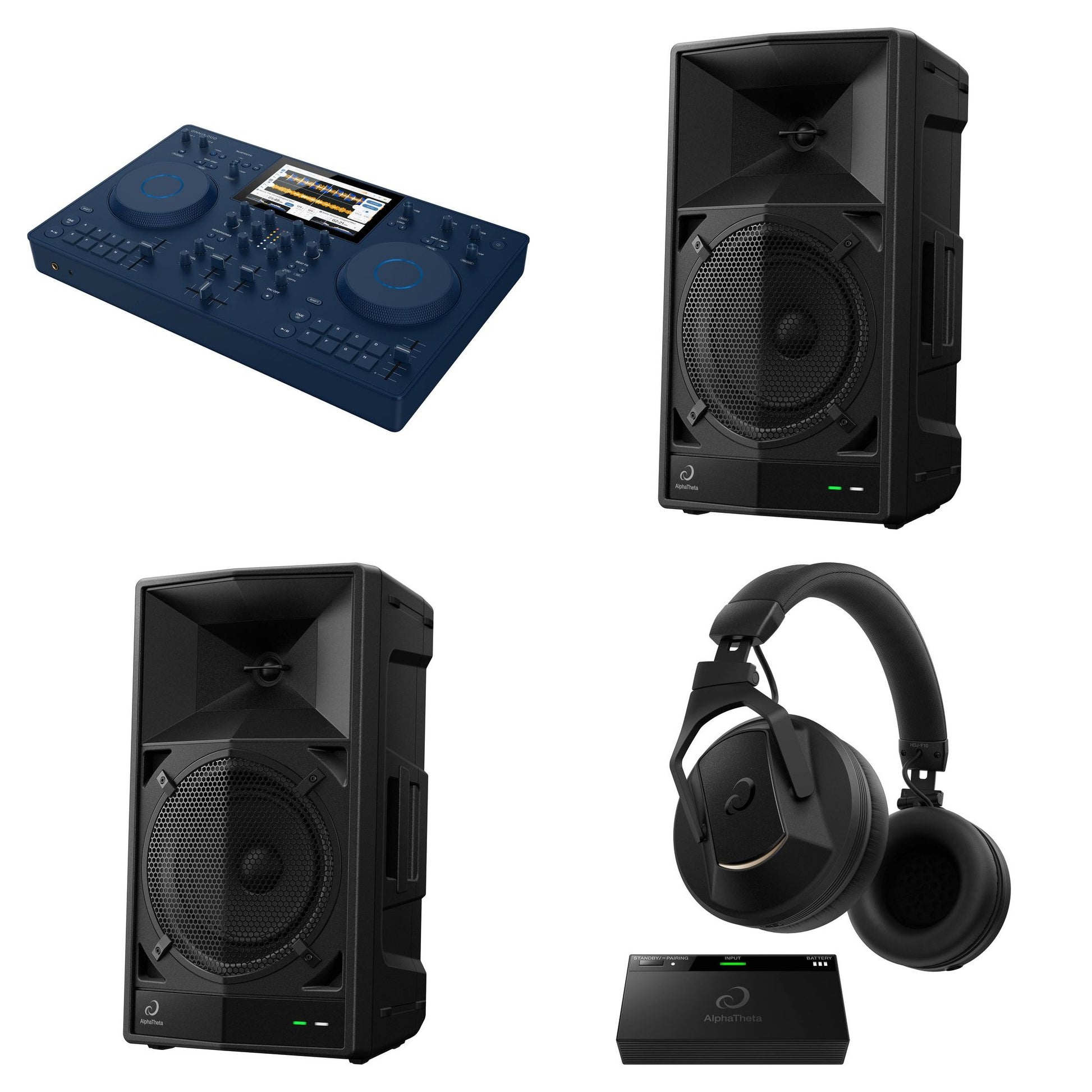 AlphaTheta Omnis-Duo Ultimate Wireless DJ bundle featuring dual DJ controllers with sleek design and professional controls.
