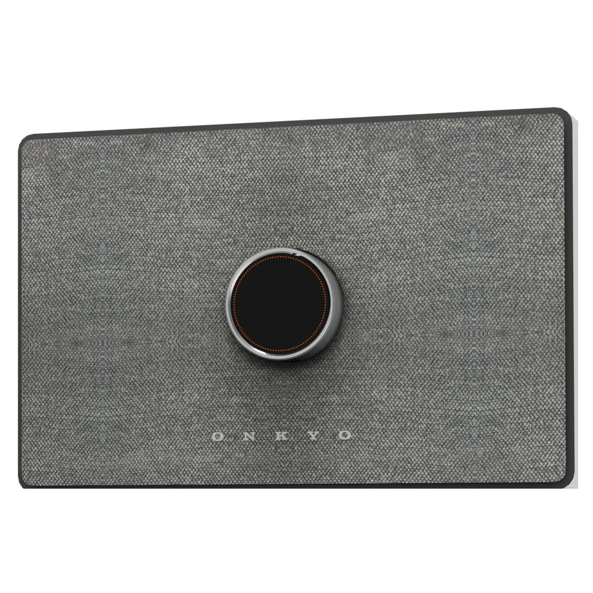 Onkyo GX-AiO 150 in white with grey fabric grille, top three-quarter view
