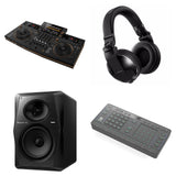 Pioneer DJ Opus-Quad Creative DJ bundle with multiple controllers and sound equipment for professional mixing and performance.