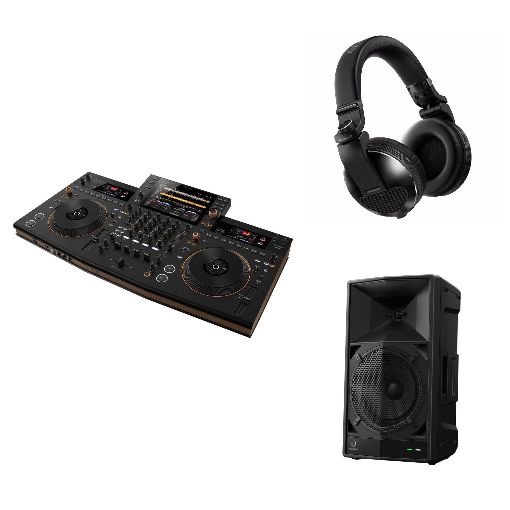 Pioneer DJ Opus-Quad Party Pro DJ bundle featuring professional audio equipment and accessories for high-energy DJ performances.