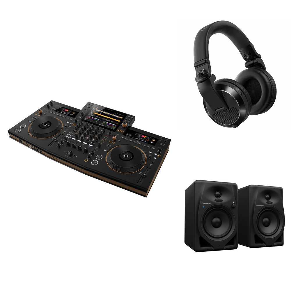Pioneer DJ Opus-Quad Studio DJ bundle with mixing console, headphones, and accessories for professional music mixing.