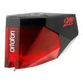 Ortofon 2M Red turntable cartridge with stylus, black body and red branding, designed for high-quality vinyl playback.