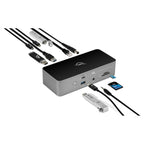 OWC Thunderbolt 5 Dock, with cables, drives and SD card connected