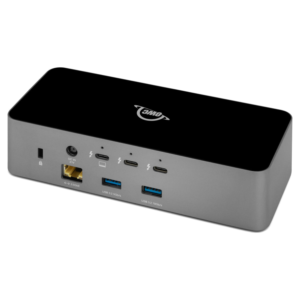 OWC Thunderbolt 5 Dock, rear ports three-quarter view
