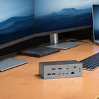 OWC Thunderbolt 5 Dock with Dual HDMI, lying horizontally on a desk