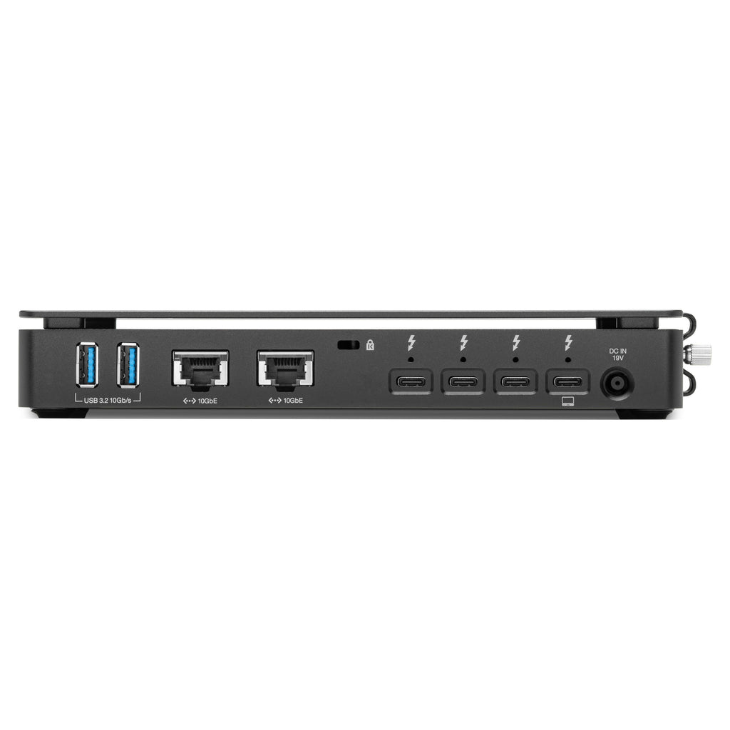 OWC Thunderbolt 5 Dual 10GbE Network Dock, rear view with dual 10GbE, Thunderbolt 5 and USB-A ports