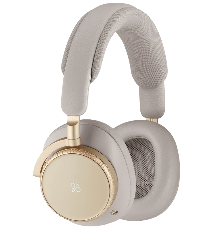 Bang & Olufsen Beoplay H100 wireless headphones in hourglass sand color, shown in a front perspective.