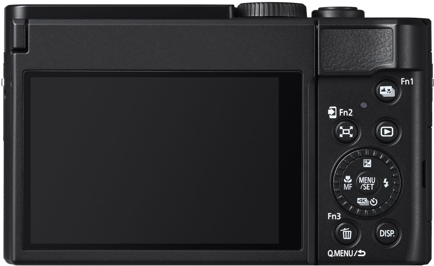 Black Panasonic Lumix TZ99 video camera with compact design and adjustable lens, ideal for travel and outdoor filming.