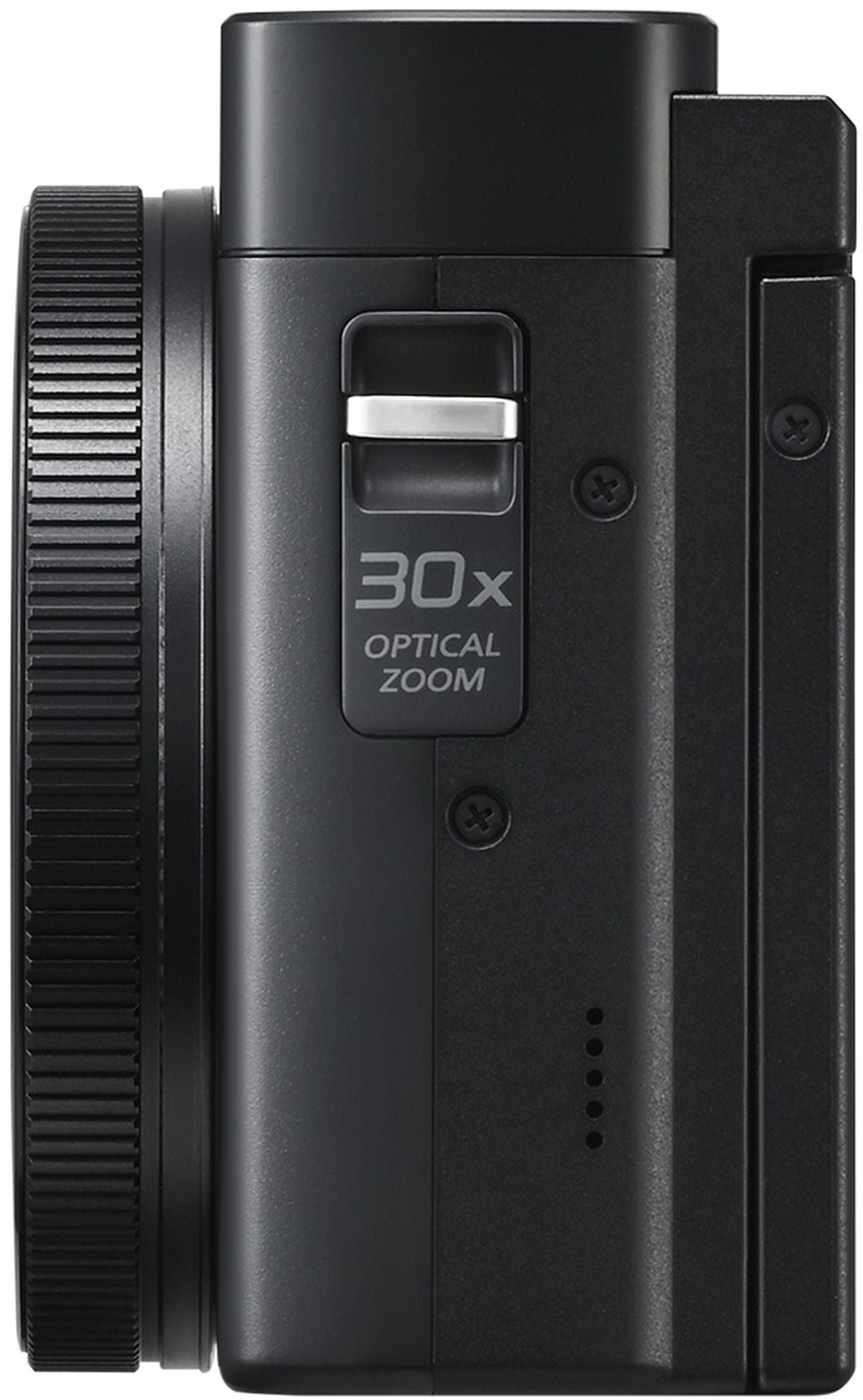 Black Panasonic Lumix TZ99 video camera with compact design and lens, ideal for travel photography and video recording.