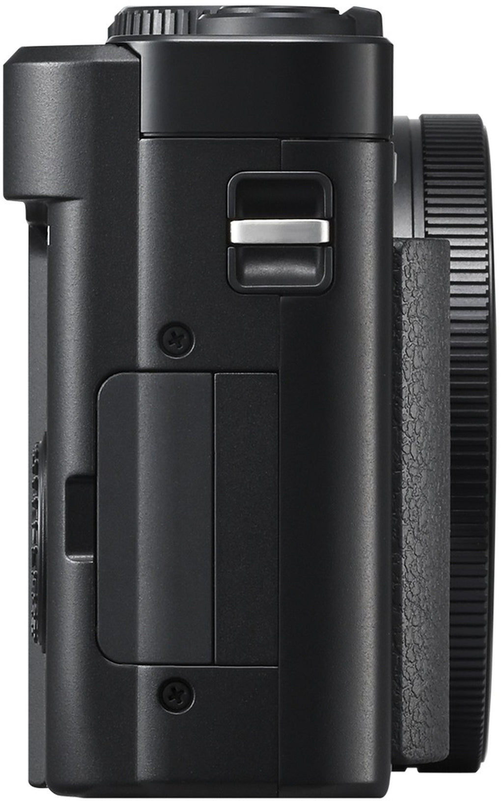 Black Panasonic Lumix TZ99 video camera with compact design and adjustable lens, ideal for travel and outdoor filming.